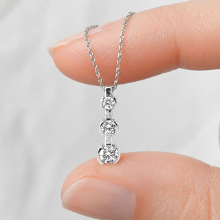 Natural Mined Round Diamond Three Stone Pendant Half Bezel 14K White Gold