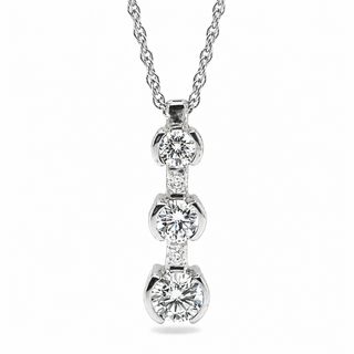 Natural Mined Round Diamond Three Stone Pendant Half Bezel 14K White Gold