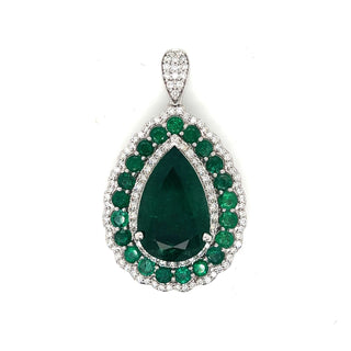Natural Mined Green Emerald with Diamond Halo Convertible to Pendant Ring White Gold AGL Certified