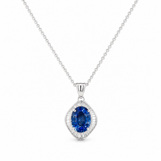 Natural Blue Cylon Sapphire and Diamond Halo Pendant Platinum