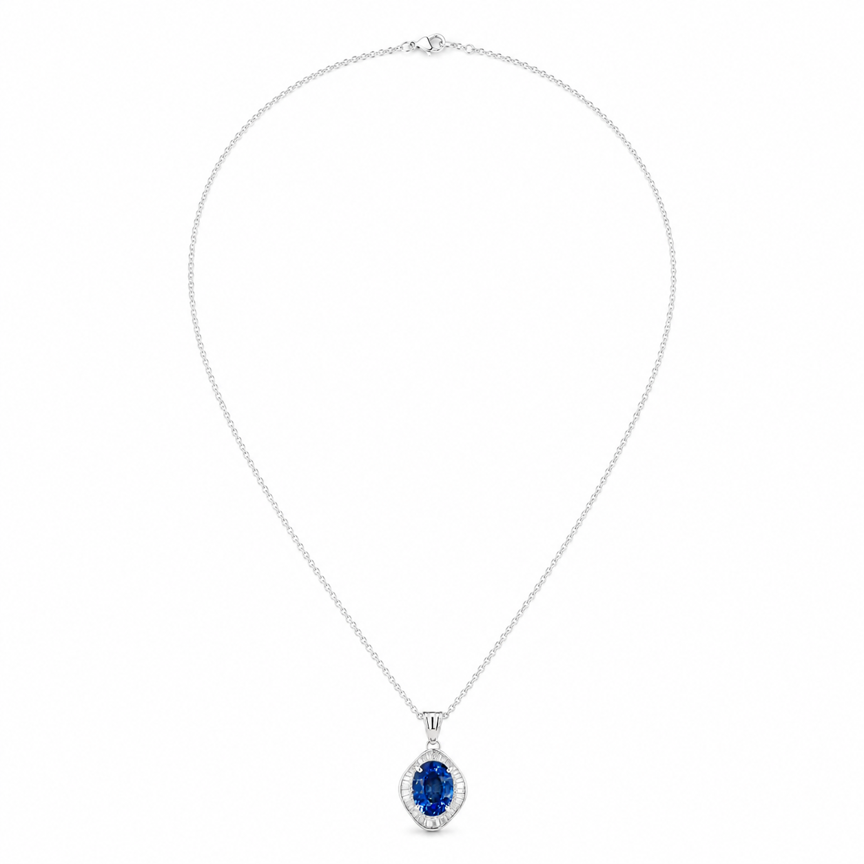 Natural Blue Cylon Sapphire and Diamond Halo Pendant Platinum