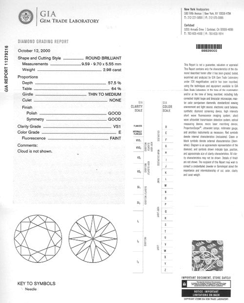 2.98 ct Diamond Round Cut E VS1 (GIA) 11279216