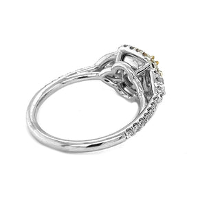 Natural Fancy Light Yellow Diamond Halo 3 Stone Ring, in White Gold
