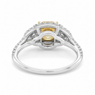 Natural Fancy Light Yellow Diamond Halo 3 Stone Ring 18KT White Gold