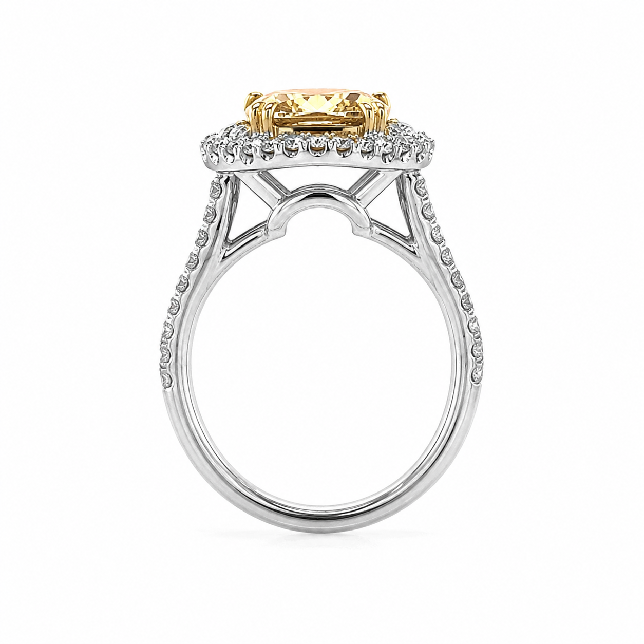Natural Fancy Light Yellow Diamond Halo 3 Stone Ring 18KT White Gold