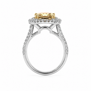 Natural Fancy Light Yellow Diamond Halo 3 Stone Ring 18KT White Gold
