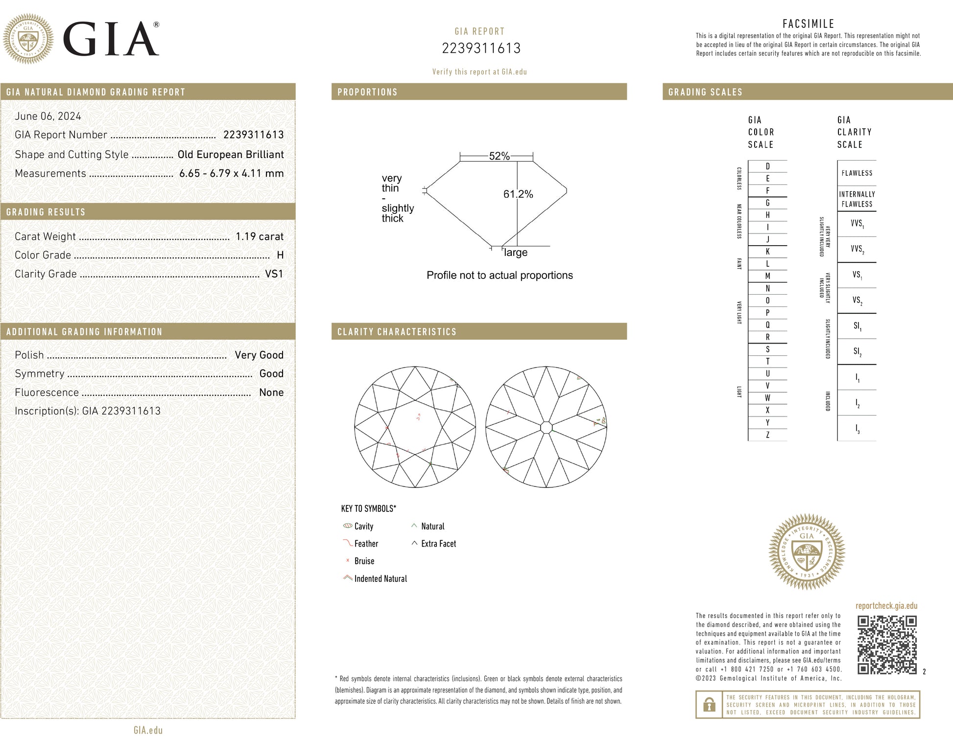 1.19 ct Diamond EU H VS1 (GIA) 2239311613