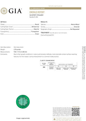 2.75 Carat Round Cut F2 Zambian Emerald GIA 2235440001