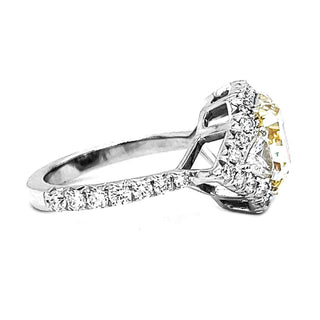 Natural Mined Radiant Cut Fancy Yellow Diamond with Triangle Cut Diamond Halo Ring White Gold