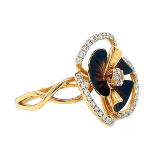 Natural Round Diamond Flower Petal Cocktail Ring, in Yellow Gold