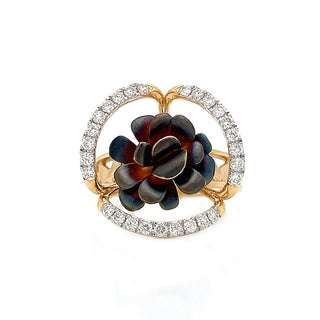 Natural Diamond Rose Flower Fancy Cocktail Ring, in Yellow Gold