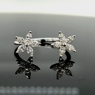 Natural Diamond Floral Ring, in White Gold