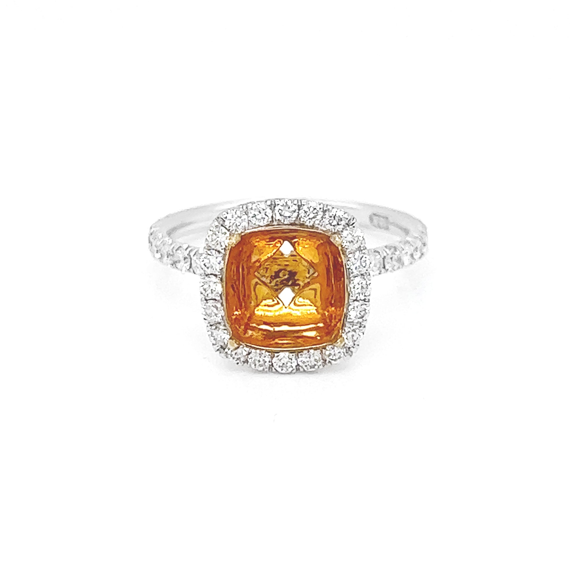 Semi-Mount Fits 7.8 x 7.7 mm with Natural Diamond Halo Ring, in Two Tone Gold