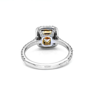 Natural Mined Fancy Yellow Diamond Halo Ring White Gold GIA