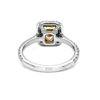 Natural Radiant Cut Fancy Yellow Diamond GIA Certified Halo Ring, in White Gold Ring