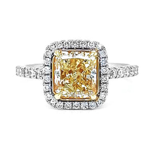 Natural Radiant Cut Fancy Yellow Diamond GIA Certified Halo Ring, in White Gold Ring