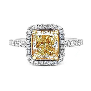 Natural Radiant Cut Fancy Yellow Diamond GIA Certified Halo Ring, in White Gold Ring