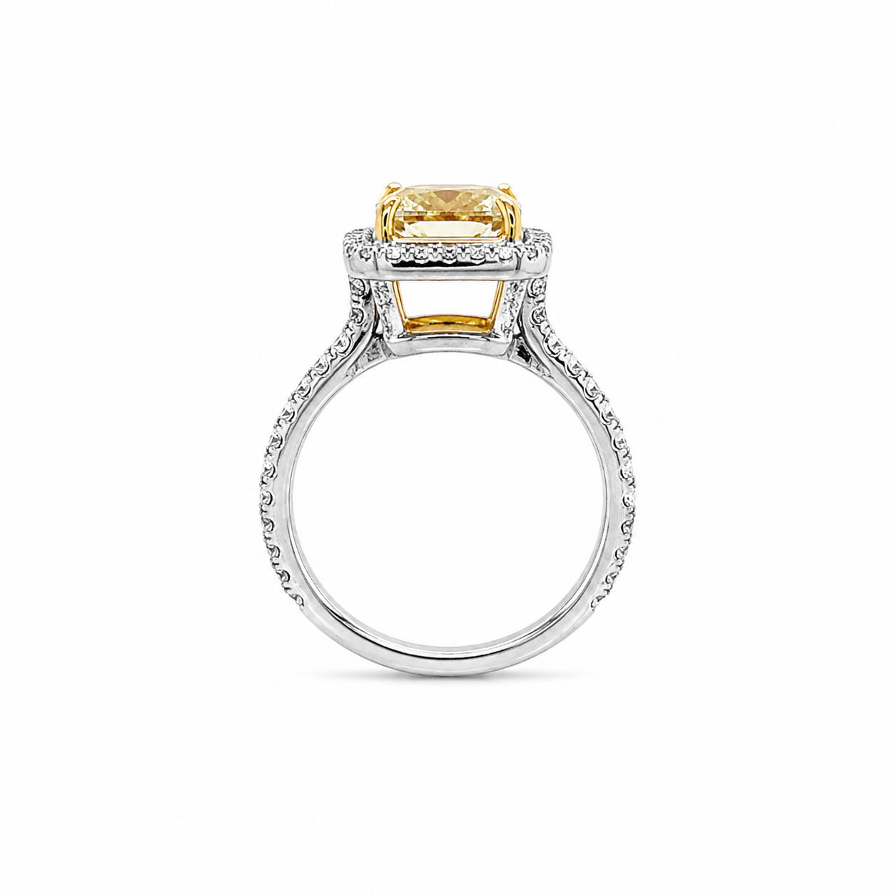 Natural Radiant Cut Fancy Yellow Diamond GIA Certified Halo Ring 18KT White Gold Ring
