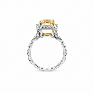 Natural Radiant Cut Fancy Yellow Diamond GIA Certified Halo Ring 18KT White Gold Ring