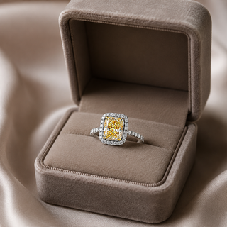Natural Radiant Cut Fancy Yellow Diamond GIA Certified Halo Ring 18KT White Gold Ring