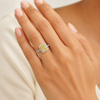 Natural Radiant Cut Fancy Yellow Diamond GIA Certified Halo Ring 18KT White Gold Ring