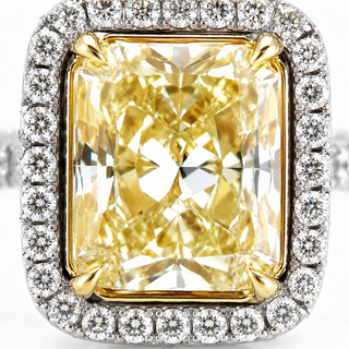 Natural Radiant Cut Fancy Yellow Diamond GIA Certified Halo Ring 18KT White Gold Ring