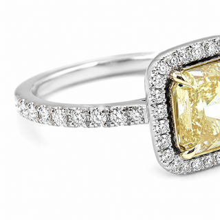 Natural Radiant Cut Fancy Yellow Diamond GIA Certified Halo Ring 18KT White Gold Ring