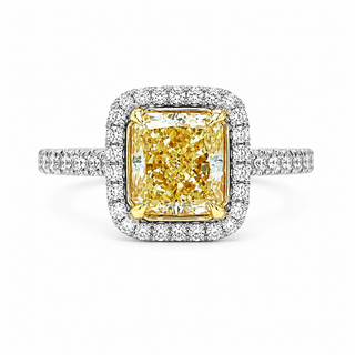 Natural Radiant Cut Fancy Yellow Diamond GIA Certified Halo Ring 18KT White Gold Ring