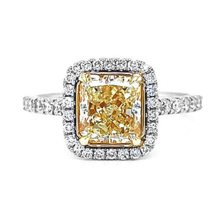 Natural Radiant Cut Fancy Yellow Diamond GIA Certified Halo Ring, in White Gold Ring