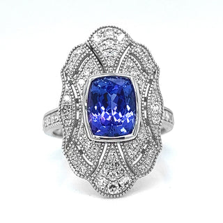 Natural Mined Tanzanite and Diamond Cocktail Ring White Gold