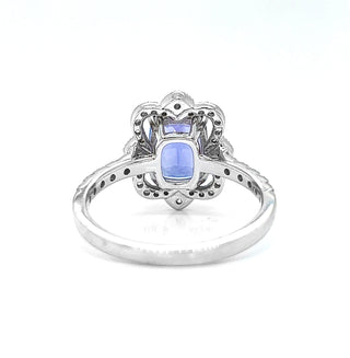 Natural Mined Tanzanite and Diamond Art Deco Cocktail Ring White Gold
