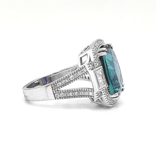 Natural Tanzanite and Natural Mined Diamond Cluster Art Deco White Gold Cocktail Ring