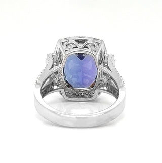 Natural Tanzanite and Natural Mined Diamond Cluster Art Deco White Gold Cocktail Ring
