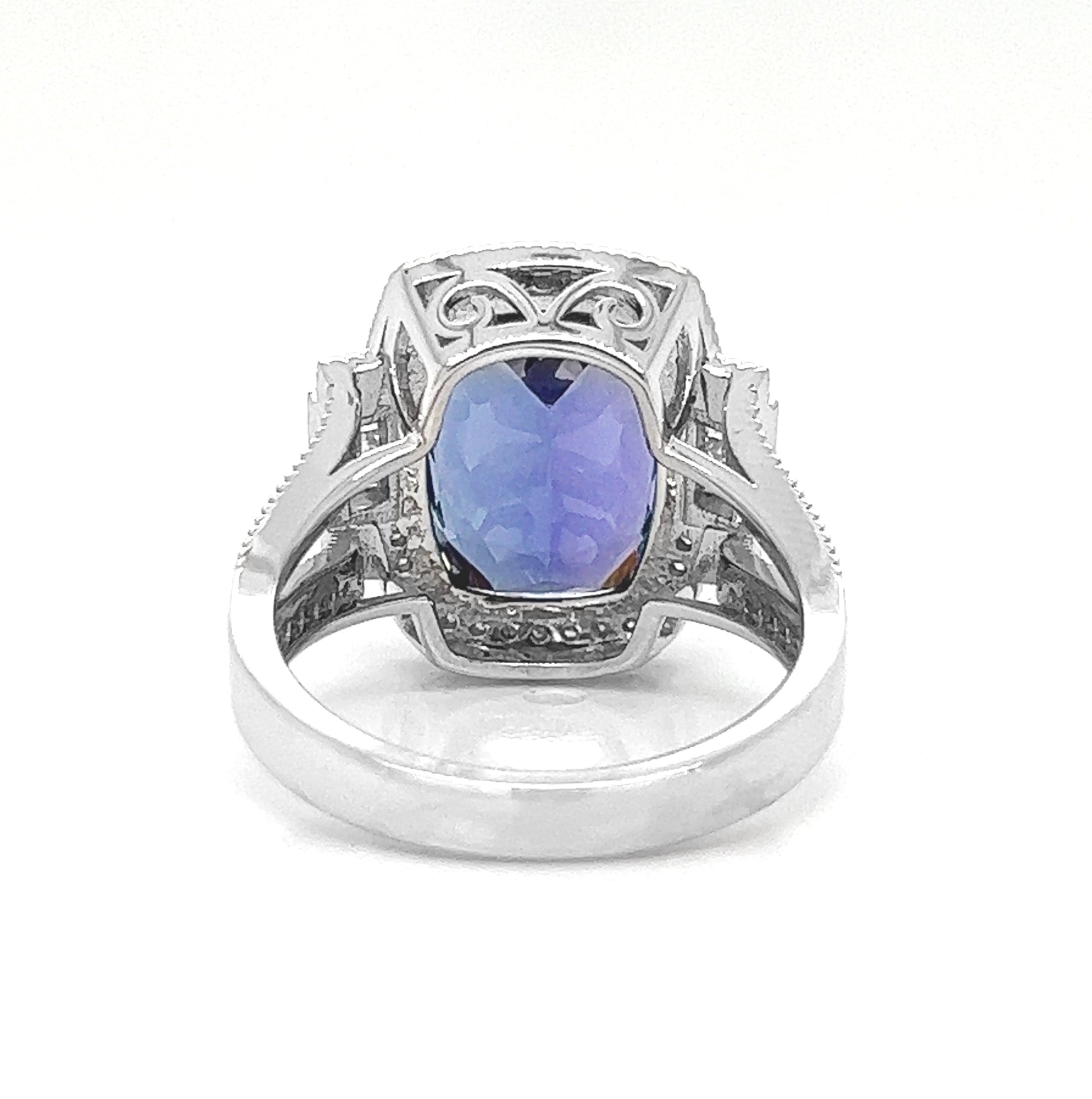 Natural Tanzanite and Diamond Cluster Art Deco Cocktail Ring, in White Gold
