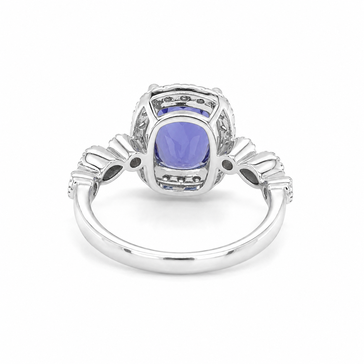 Natural Tanzanite Diamond Halo Cocktail Art Deco 14KT White Gold Ring