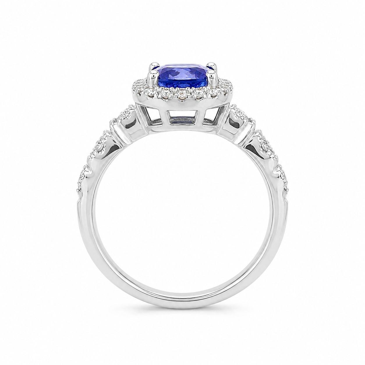 Natural Tanzanite Diamond Halo Cocktail Art Deco 14KT White Gold Ring