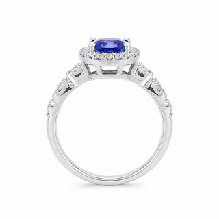 Natural Tanzanite Diamond Halo Cocktail Art Deco 14KT White Gold Ring