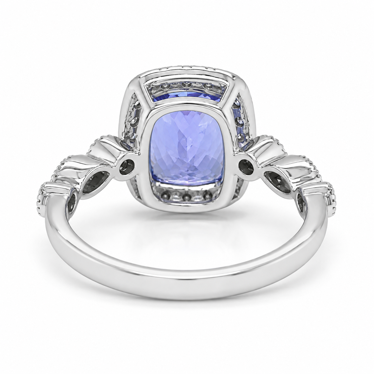 Natural Tanzanite and Diamond Halo Art Deco Cocktail 14KT White Gold Ring