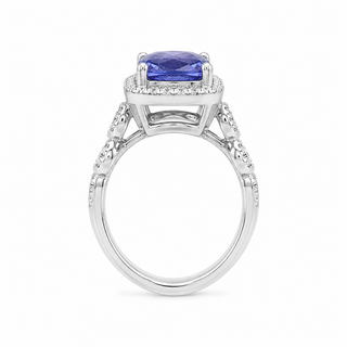 Natural Tanzanite and Diamond Halo Art Deco Cocktail 14KT White Gold Ring