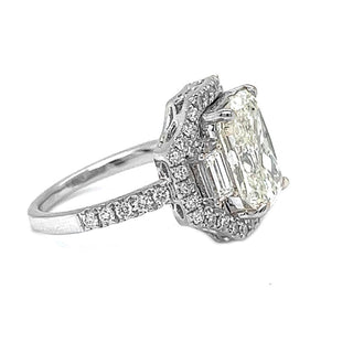Natural Mined Cushion Cut Diamond with Natural Mined Baguette 3 Stone White Gold Ring