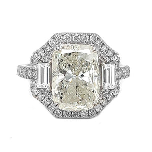 Natural Cushion Cut Diamond Halo 3 Stone Ring, in White Gold