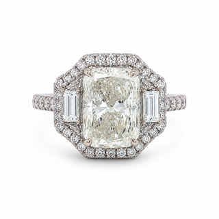 Natural Cushion Cut Diamond Halo 3 Stone Ring 18KT White Gold