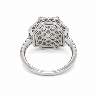 Natural Cushion Cut Diamond Halo 3 Stone Ring 18KT White Gold