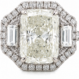 Natural Cushion Cut Diamond Halo 3 Stone Ring 18KT White Gold