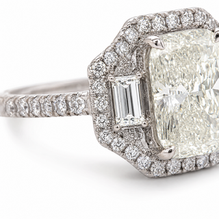 Natural Cushion Cut Diamond Halo 3 Stone Ring 18KT White Gold