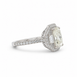 Natural Cushion Cut Diamond Halo 3 Stone Ring 18KT White Gold