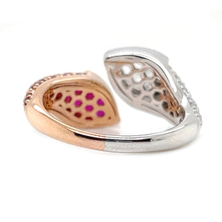 Natural Mined Ruby Pear-Shaped Burmese and Rose Cut Diamond Bypass Ring Two-Tone Gold