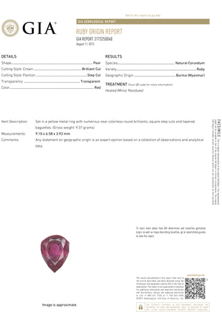 Natural Mined Ruby Pear-Shaped Burmese and Rose Cut Diamond Bypass Ring Two-Tone Gold