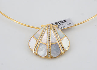 Natural Mined Diamond Mother of Pearl Cocktail Necklace Pendant Yellow Gold