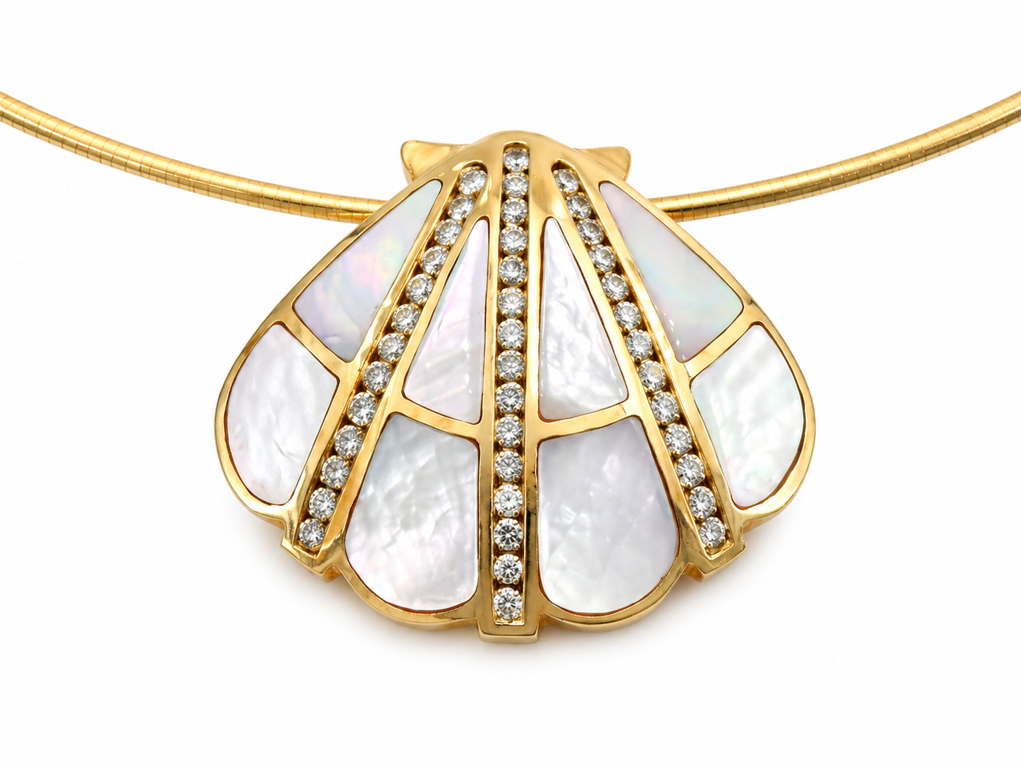 Natural Diamond Mother of Pearl Cocktail Necklace Pendant 14KT Yellow Gold
